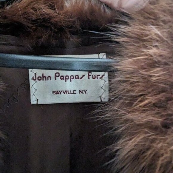 Women's Vintage John Pappas Brown Mink Fur Coat with Fox Trim Size Large - Picture 3 of 8